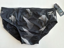 Men’s SPEEDO Endurance Black/White Design  Swim Briefs  - Size 38 - NWT