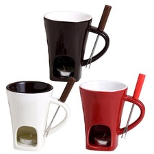 Fondue Mug Ceramic With Fork Candle Pot Personal Chocolate Melting Cup
