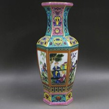 Chinese Cloisonne Porcelain Handwork Painting landscape Vase Qianlong Mark 23671