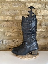 Vintage Made In Spain Western Womens Black Leather Cowboy Boots UK 6 EU 39
