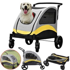 Heavy Duty Dog Stroller Large Pet Pushchair Travel Cart Folding Rainproof Shield