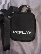 BNWT Replay Metal Logo Detail Waxed Crossbody Mens Bag In Black 17 x 19cm 