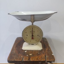 Vintage Waymaster household kitchen scale with original enamel tray