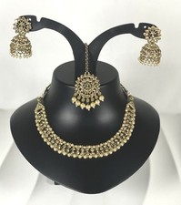Asian Party Wear Necklace Set GOLD colour zhumki Earring Tikka Bridal Indian