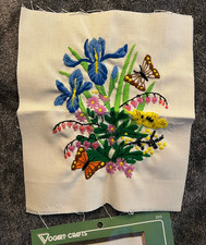 Vintage Finished Crewel Irises Floral Spray Vogart