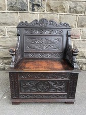 Oak Carved Hall Seat Bench