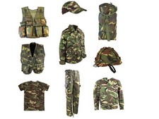 Kids Army T Shirt Trousers Vest Helmet Cap Coat Bag Boys Fancy Dress DPM Camo UK
