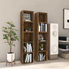 CD Cabinet Smoked Oak Engineered Wood 21x16x93.5 cm Slim 2-Pack Storage ShelfSet