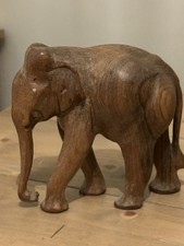 Vintage Large Handmade Carved Wooden Elephant Figure OOAK Solid Indian Rosewood 