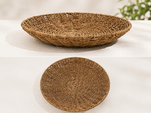 Round woven seagrass basket - woven,