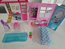  Barbie House and Doll Playset + Kitchen Bedroom Bathroom Pool Area