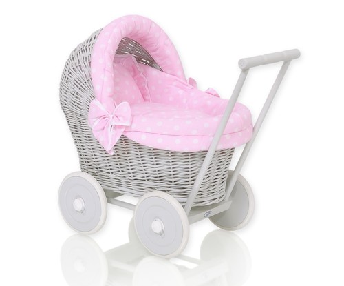 Wicker dolls pram grey base - wicker,