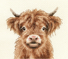 HIGHLAND COW CALF Full counted cross stitch kit, Farm Embroidery Sewing *FIDO
