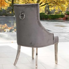 Grey Velvet Dining Chairs with Knocker Ring  stainless steel legs, High quality