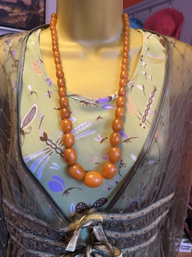 Bakelite beads amber necklace - amber,