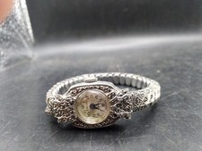 Excal Excalibur Sterling Silver Marcasite Ladies Wrist Watch Expandable Bracelet