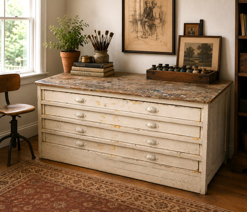 Vintage industrial plan chest - vintage,