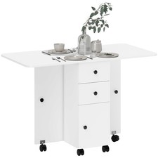 HOMCOM Folding Dining Table, Drop Leaf Table With Drawers White