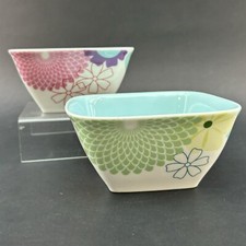Portmeirion Crazy Daisy Square 5” Cereal Soup Bowls Set x 2 Condiment Serving ￼