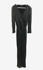 Sosandar Women's Jumpsuit Size 10R Black Silver Metallic Wide Leg Belt New F1