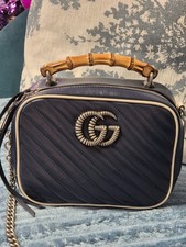 Gucci Marmont GG  Leather Bag in Navy Blue and White in excellent condition