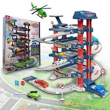 Kids Spiral Garage Parking Track With Diecast Cars Helicopter & Lift Playset Toy