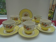 JOHNSON BROS.PAREEK 6 YELLOW FLORAL CUPS & SAUCERS