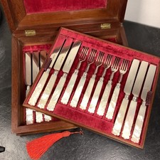 Solid Silver Cutlery Set Mother of Pearl Handled 24 Piece Cased Hallmarked 909g