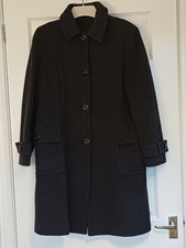​BHS Ladies Wool Blend Coat Size 12 Charcoal Grey Classic Long Winter Jacket