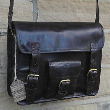 Real Leather Dark Brown Black Vintage Satchel Messenger Cross Body 11" Bag SALE