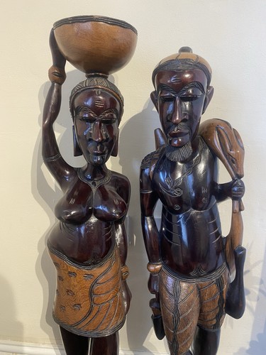 Pair african hand carved - pair,