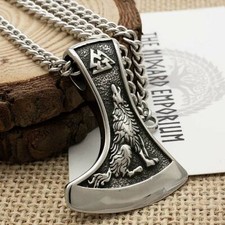 Viking Necklace Wolf Raven Axe