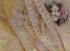 1" W White eyelet with Satin Pink/Gold top edgeing 3 yds / $3.40