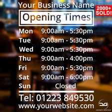 Shop Window Opening Hours Times Customised Personalised Sign Vinyl Decal Sticker