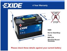 Car Battery EB741 Exide 096R