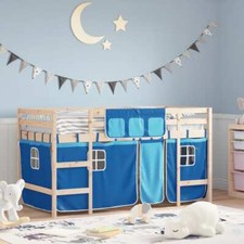 Kids' Loft Bed with Curtains Blue 80x200cm Solid Wood Pine vidaXL