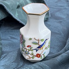 Vintage Aynsley Pembroke Fine Bone China Hexagonal Bud Vase, Blue Bird, Floral