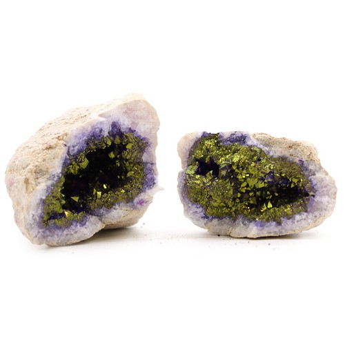 Coloured calcite geode - coloured,