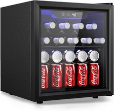 Mini Beverage Fridge Glass Door LED Cooler with Adjustable Shelves for Home Bar