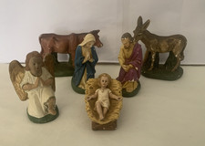 Chalkware Nativity Scene Figures x 6 - Hand Painted - West Germany - Vintage