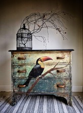 Upcycled Chest Of Drawers Bedroom Furniture Tropical Toucan Decoupage Paper