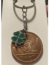 Coin Keyring Old Irish Penny Pingin 1968 Harp, Hen & Chicks With Shamrock Charm