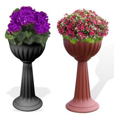 Large Tall Plastic Urn Planter Indoor Outdoor Garden Flower Pot Round Stand 75cm