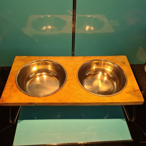 Raised dog bowl holder and - dog,
