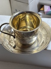 Vintage solid  Silver  Quality Cup & Saucer Inside Gilded 59mm/69mm Hallmark