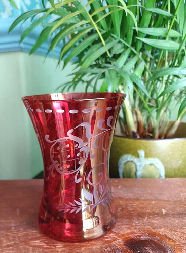 Vintage etched cranberry glass - vintage,