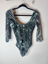 Topshop Grey Velvet Bodysuit UK 6–8 – Stretch Shimmer Party One-Piece