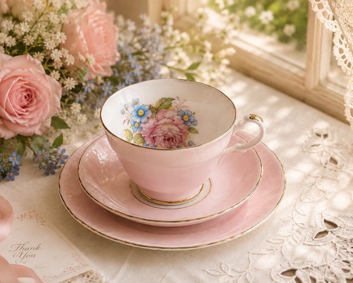 Vintage pink bone - china, trio