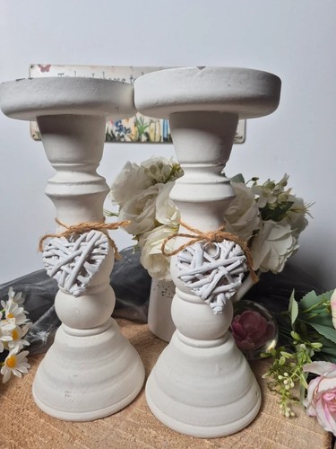 Pair white wooden - wooden, candle