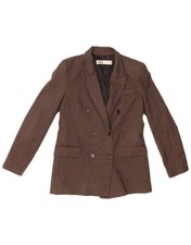 ZARA Womens Double Breasted Blazer Jacket UK 10 Small Brown Check AG18